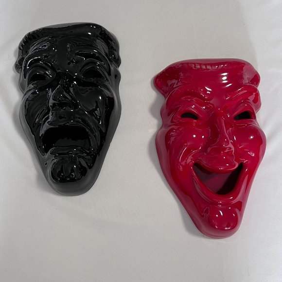 Vintage 80's Smile Now Cry Later Decorative Porcelain Masks Comedy Tragedy Drama - Picture 1 of 11